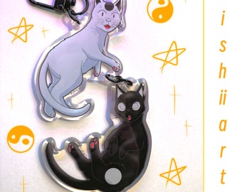 Yin Yang Cats Black and White Acrylic Keychain