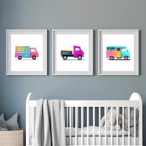 Neon Vans and Trucks Nursery Prints: Set of 3 (Digital Download)