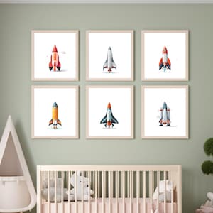 Rocket Ship Nursery Prints, Set of 6, Space Theme (Digital Download)