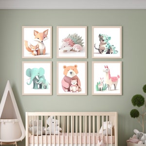 Pastel Animal Nursery Prints: Mother & Baby Set (Digital Download)