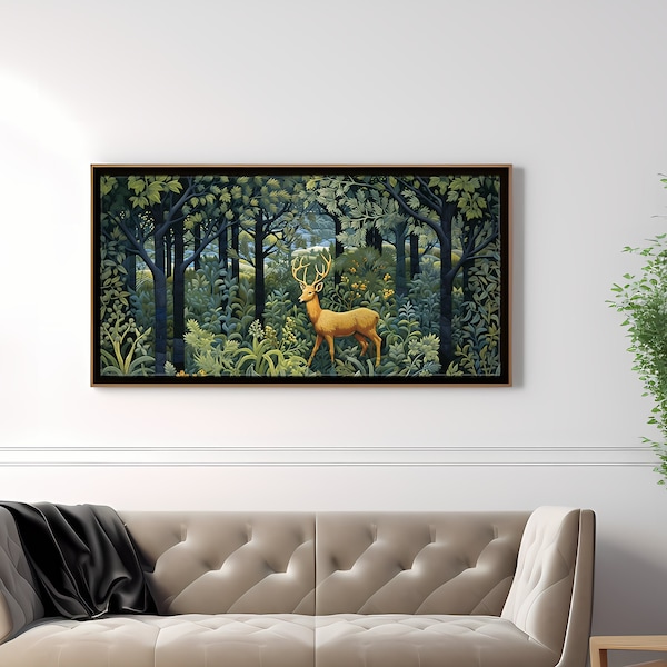 Wall Decor, Deer in Forest, Wide Format Art, PRINTABLE wall art,deer, stag, DIGITAL DOWNLOAD, up to 85 x 40 inches, 16:9 ratio