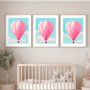 Pink Hot Air Balloon Nursery Decor Prints: Set of 3 (Digital Download)