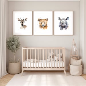 Nursery Decor baby animal prints, set of 3 prints, PRINTABLE wall art, rhino, bear, kudu, DIGITAL DOWNLOAD