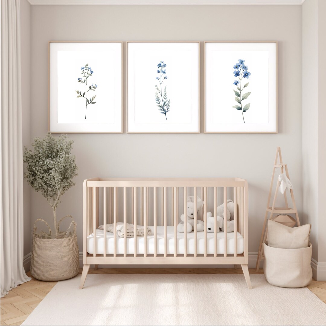 Nursery Nature Wall Art, Nursery Decor, Blue Floral Botanical Prints ...