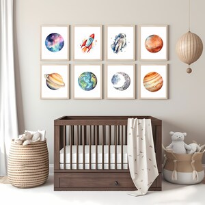 Weltall Aquarell Poster: 8er Set, Planeten, Rakete (Digitaler Download)