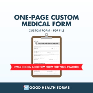 ONE PAGE Custom Form for Healthcare Medical Practice New Patient Intake Forms Office Forms