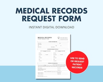Medical Records Request Form Template for Health Care Office Printable Digital Download Office Form MS Word, Google Docs, and Canva
