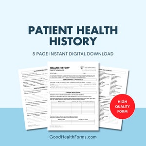 Patienten Gesundheitsgeschichte Vorlage für Gesundheitswesen Office Druckbare Digital Download Vorlage Office Formular MS Word, Google Docs und Canva
