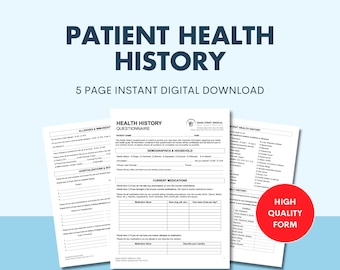 Patient Health History Template for Health Care Office Printable Digital Download Template Office Form MS Word, Google Docs, and Canva