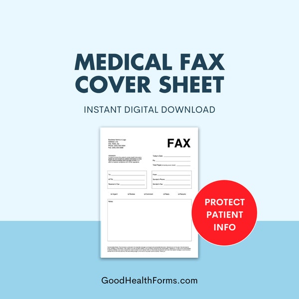 Medical Fax Cover Sheet for Health Care Office Printable Digital Download Template Office Form