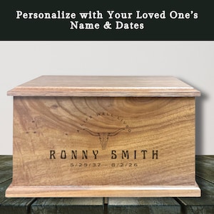 Personalized Western Longhorn Wood Cremation Urn: Cowboy Rodeo Theme
