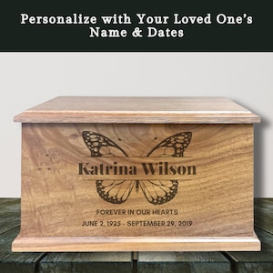 Personalized Butterfly Wood Urn: Adult Cremation Urn