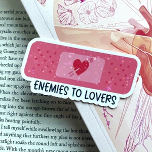 Enemies To Lovers Bandaid Holographic Sticker | Bookish Stickers, Bookish Decal, BookTok Sticker, Romance Trope Sticker, Kindle Decor