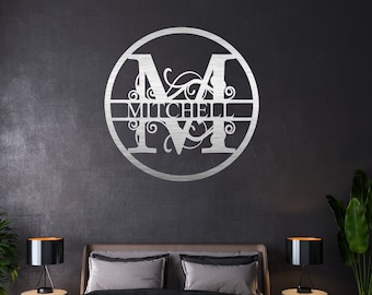 Cartello monogramma in metallo, cartello in metallo personalizzato, cartello con nome in metallo, cartello iniziale, lettere monogramma in metallo, arredamento per la casa, arte murale in metallo, cartello per esterni