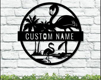 next day ship Flamingo Metal Sign, Tropical Wall Decor, Custom Patio Sign, Beach House Decor, Poolside Wall Art, Outdoor Metal Sign