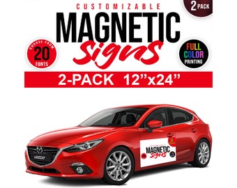 Personalized Car Vehicle Magnetic Signs - Car Magnet Custom Decals -Set of 2 in Full Color - Business Logo on Cars - Truck Magnets