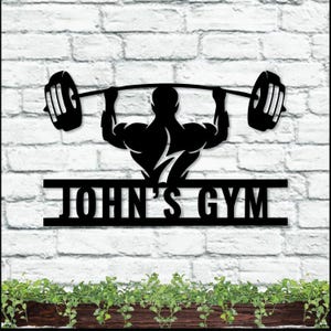 NEXT DAY SHIP Custom Gym Sign, Gym Name Wall Art, Barbell Wall Decor, Fitness Metal Sign, Bodybuilder Gift, Gym Wall Hanging
