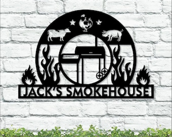 next day ship Custom BBQ Sign, Personalized BBQ Sign, BBQ Name Sign, Smokehouse Metal Sign, Barbecue Metal Sign, bbq Decor Sign, Patio Metal