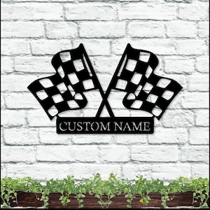 next day ship Racing Flag Sign, Checkered Flag Art, Racer Name Sign, Custom Racing Gift, Finish Line Wall Art, Race Car Decor