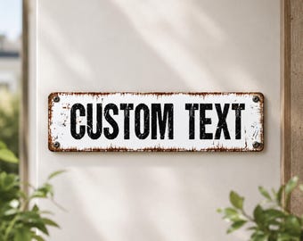 Personalized Vintage Metal Sign | Custom Text Sign | Rustic Farmhouse Wall Decor | Custom Name Plaque | Business Sign