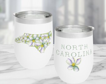 North Carolina Wine Tumbler | North Carolina Gifts | Flowering Dogwood Gift | Custom Insulated Wine Tumbler | Home State North Carolina