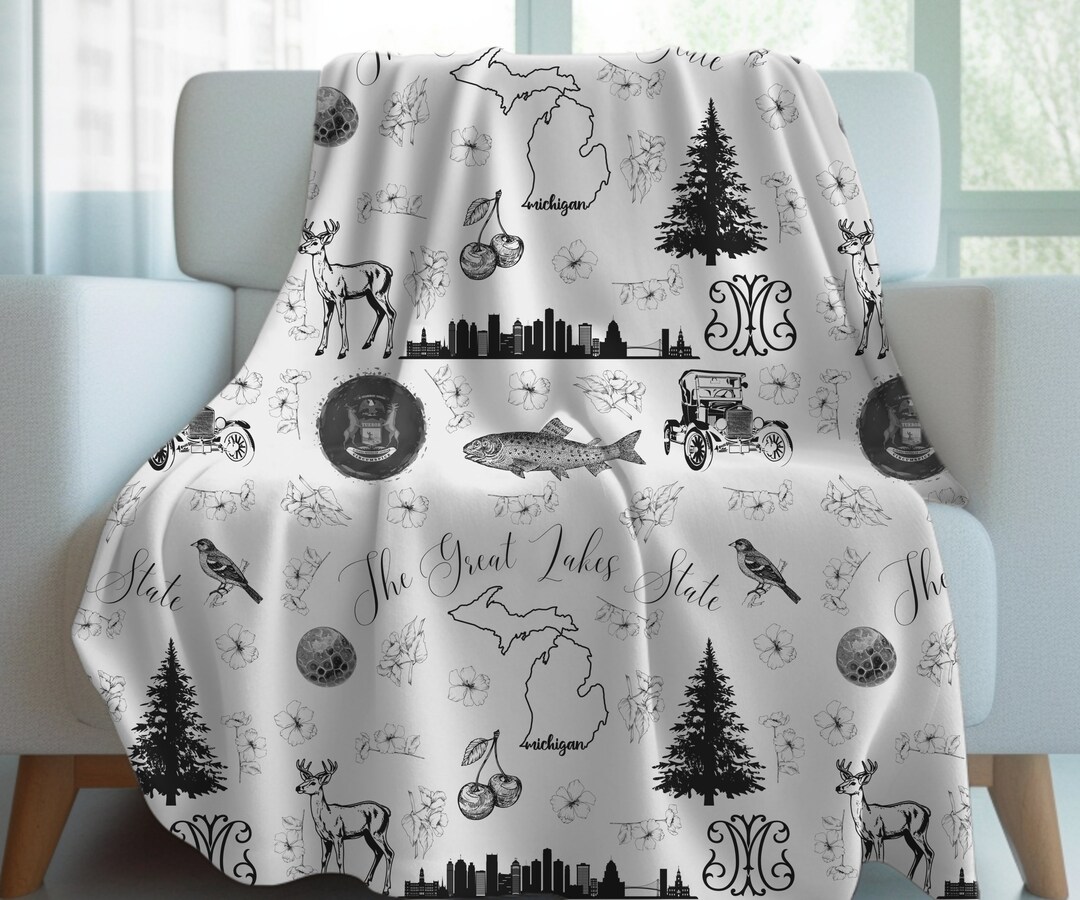Michigan Toile Throw Blanket | Custom Michigan Housewarming Gift ...