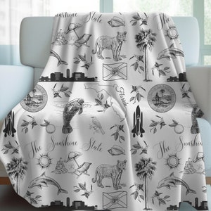 Florida Toile Throw Blanket | Florida Gift | Custom Housewarming Gift | Florida Blanket | Florida Home Decor | Toile Decor | Sunshine State