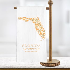 Florida Orange Blossom  Kitchen Tea Towel | Floral Housewarming Hostess Farmhouse Towel Gift | State of Florida Gift | Florida Floral Decor