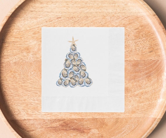 Christmas Napkins | Oyster Roast Cocktail Napkins | Oyster Shells | Beverage Napkins | Oyster Lover Gift | Oyster Roast Party Decor