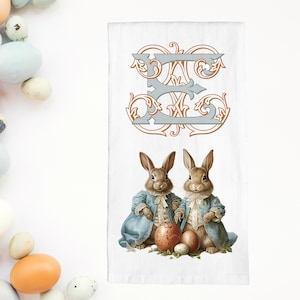 Bunny Tea Towel | Easter Kitchen Decor | Vintage Rabbit Kitchen Towel | Decorative Easter Kitchen Towel | Victorian Easter | Hostess Gift