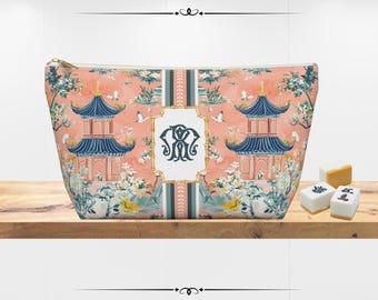 Personalized Chinoiserie Mahjong Tile Bag | Monogrammed Travel Bag | Floral Print