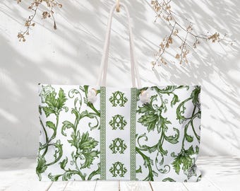 Sac de mahjong vert à motif floral chinois personnalisé | Fourre-tout à monogramme | Cadeau pour joueur de mahjong