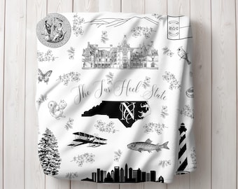 North Carolina Blanket | Custom North Carolina Housewarming Gift | North Carolina Home Decor | North Carolina Realtor Closing Gift