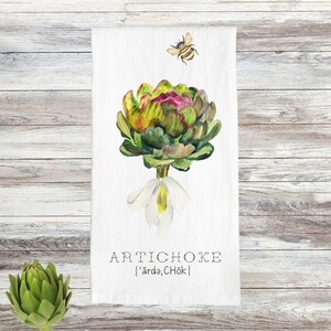Artichoke Tea Towel | Artichoke Kitchen Home Decor | Botanical Tea Towel | Spring Towel | Flour Sac Towel | Artichoke Gift | Hostess Gift