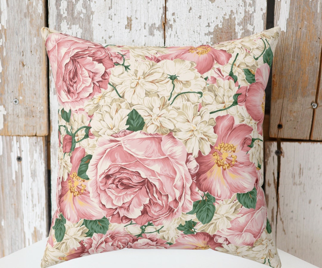 Beautiful Pink and White Roses Pillow | Elegant Floral Home Decor ...