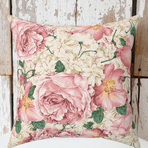 Beautiful  Pink and White Roses Pillow | Elegant Floral Home Decor | Spring Pillows | Floral Pillow Covers | Botanical Pillow Covers