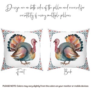 Decorative Thanksgiving Watercolor Turkey Pillow | Thanksgiving Home Decor | Fall Throw Pillow | Fall Home Decor | Pretty Fall Pillows image 4