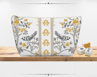 Personalized Chinoiserie Mahjong Tile Bag | Monogrammed Travel Bag | Floral Bird Print