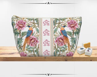 Personalized Chinoiserie Mahjong Tile Bag | Monogrammed Chinoiserie Travel Bag | Floral Bird Print