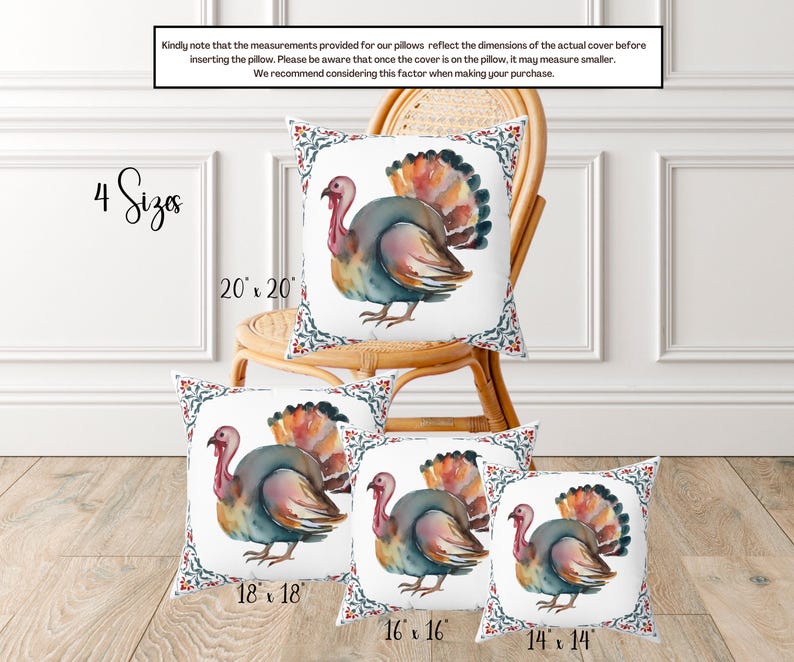 Decorative Thanksgiving Watercolor Turkey Pillow | Thanksgiving Home Decor | Fall Throw Pillow | Fall Home Decor | Pretty Fall Pillows image 5