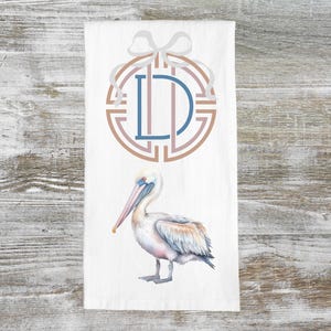 Personalized Pelican Tea Towel | Pelican Dish Towel | Coastal Life Decor | Beach House Decor | Monogram Housewarming Gift | Bird Tea Towel