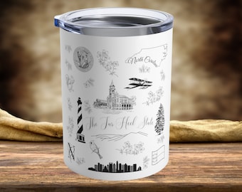 North Carolina Tumbler | The Tarheel State | Custom North Carolina Mug | NC New Custom Home Gift | Toile | 10oz Beverage Tumbler | NC Cup