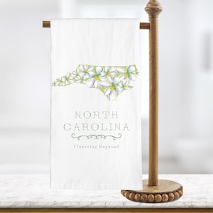 North Carolina Flowering Dogwood Kitchen Tea Towel | Floral Housewarming Hostess Farmhouse Towel Gift | North Carolina New Home Decor Gift