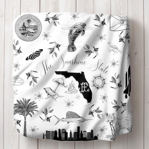 Florida Toile Throw Blanket | Florida Gift | Custom Housewarming Gift | Florida Blanket | Florida Home Decor | Toile Decor | Sunshine State