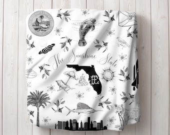 Florida Toile Throw Blanket | Florida Gift | Custom Housewarming Gift | Florida Blanket | Florida Home Decor | Toile Decor | Sunshine State