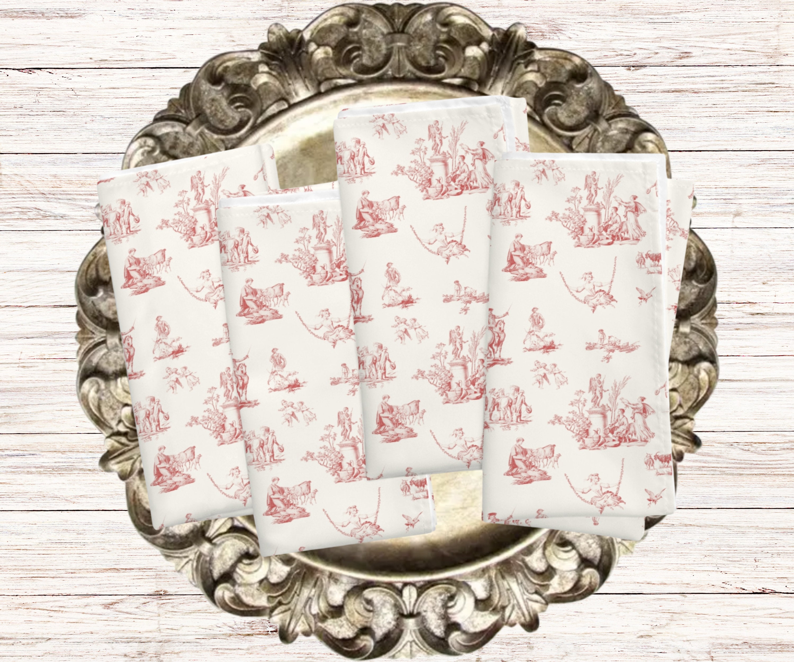 Red and Antique White Toile Dinner Napkins Toile Home Decor Hostess ...