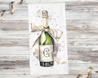 Champagne Tea Towel | Personalized Champagne Bar Cart Towel | Engagement Gift | New Years Gift | Elegant Kitchen Towel Decor | Champagne