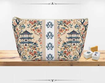 Personalized Chinoiserie Mahjong Tile Bag | Monogrammed Chinoiserie Travel Bag | Floral Print