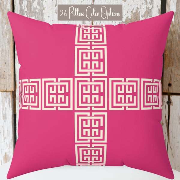 Personalized Greek Key Monogram Initial Pillow | Custom Greek Key Home Decor | Greek Pillow Cover and Insert | Modern Classic Home Decor