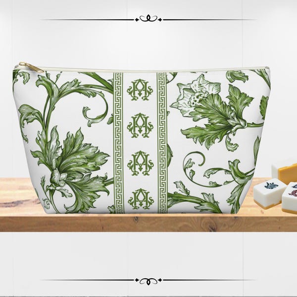 Personalized Chinoiserie Mahjong Tile Bag | Monogrammed Chinoiserie Travel Bag | Floral Print